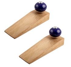 2 Pieces Navy Blue Round Ceramic Wooden Door Stopper